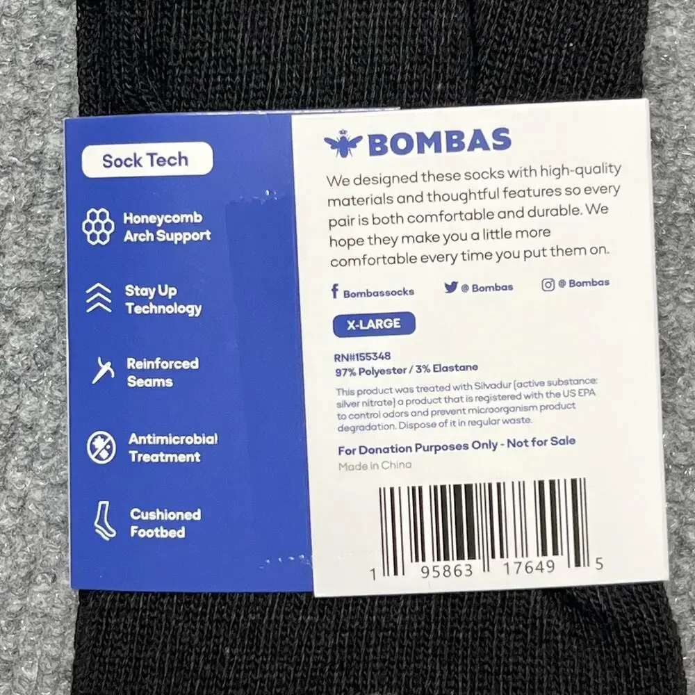 Bombas Socks Mens XL Black Athletic Crew Honeycomb Arch Support Cushioned